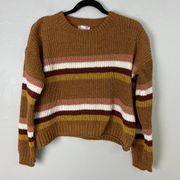 Pink Republic Brown Striped Crew Neck Sweater Soft Pullover NWT Size Large