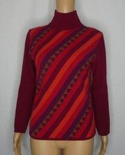 Burberry Striped Mock Neck Wool Sweater Orange Red