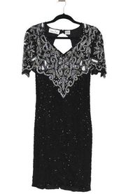 Laurence Kazar Black Sequin Covered Mini Dress Silver Details Large