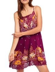 NEW FREE PEOPLE Who's Sorry‎ Now Print Slipdress In Wine Womens Size XS