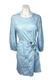 Caslon Blue Tencel Long Sleeve Sleeves Belted Pockets Mini Shirt Dress Sz XS