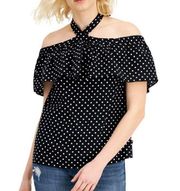 Tommy Hilfiger Black White Dot-Print Tie-Neck Halter Blouse Size Small NWT #6768