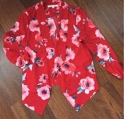 Red Floral Quarter Sleeve Blazer