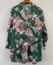 Cupcakes & Cashmere Green Flower Floral Button Down Nightgown Sleep Dress Large