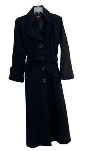 M60  full length black button wool coat L