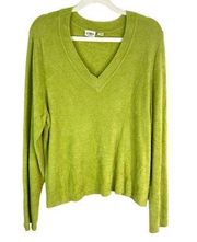 Cato V Neck Long Sleeve Soft Sweater Chartreuse Green Nylon Knit Women 2X 18/20W