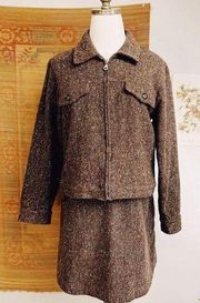 Vintage 90’s Tweed Wool Skirt & Brown Jacket Set Medium