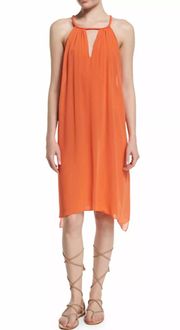 Katey Tangerine Orange Chiffon Braided Halter Dress