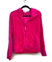 Juicy Couture Y2K Hot Pink Velour Zip Up Tracksuit Hoodie Jacket Large