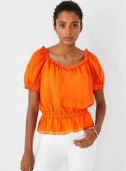 Ann Taylor Puff Sleeve Peplum Top Orange Size XXL NEW WITH TAGS