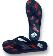 Sperry Flip Flop Sandals Navy Blue Red Nautical Crustacean Crab Lobster Pattern