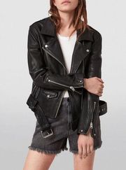 AllSaints Sheep Leather Luna Biker Jacket in Black Size Medium