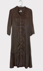 J.JILL Brown Long Maxi Shirt Dress Size 4 Button Down Neutral