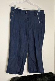 Cabi Linen Crop Pants Navy Blue Nautical Beach Capri Loose Fit Style #192 10