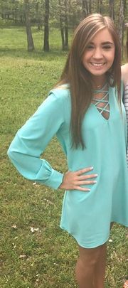 Long Sleeve Turquoise Cut Out Dress 