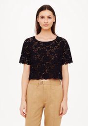 Black Lace Cropped Top - Size Small