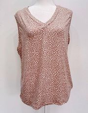 NEW Acting Pro Pale Mauve Sleeveless V Neck Too With Ivory Dots Size Medium