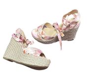 NEW Lulu's Esme Pink Floral Lace Up Espadrille Wedge Chunky Heels US 9 NWOT