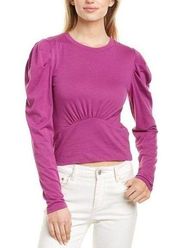 Revolve Bobi Jersey Puff Shoulder Cropped Barbie Top NWT