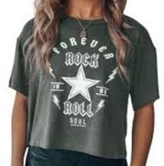 Le Lis Forever Rock & Roll Soul Grey & White Graphic Tee Size Large