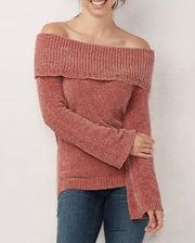 LC Lauren Conrad Burnt Orange Off-the-Shoulder Chenille Sweater Sz XL