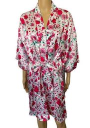 Delicates Vintage Red Pink Boho Romantic Floral Polka Dot Silky Satin Long Robe