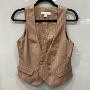 New York & Company Stretch Women's Suit Pinstripe Brown Khaki Vest Sz 2