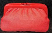 Made in Italy Red Woven Clutch Purse Lucite Kiss Lock Frame Vintage