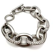 Chico’s Pave Rhinestone Chain Link Silver tone Bracelet chunky Statement