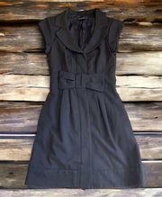 bow waist fit and flare collared little black dress