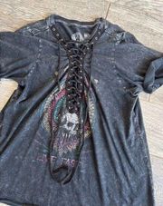 Affliction American Customs Shirt Medium Lace up Tie Dye Biker Skull Gothic
