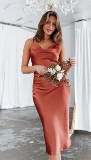 Petal & Pup Persia Rust Satin Midi Cowl Neck Slip Dress 2