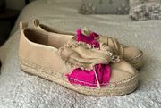 Sam Edelman Women's 8 Cabrera Taffeta Canvas Espadrille Shoe Beige Pink Coastal