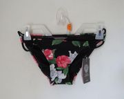 Spring Black Floral Bikini Strappy Sides Hipster Bikini Bottom