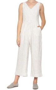 White Striped Linen Cotton Jumpsuit