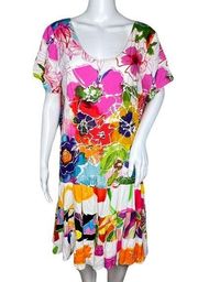 Jams World Dress Women Large Multicolor Floral Tiered Shift Dress Colorful Boho