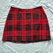 Tartan Plaid Red Mini Skirt With Pleat Detail