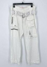 Pete & Greta by Johnny Was Women's NEW Wide Leg Cargo Pants Size 10 White Linen