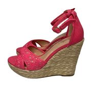 Womens Candies Coral Lace Espadrille Wedge Heel Ankle Strap Sandals Size 6.5