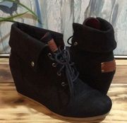 MAD LOVE BLACK LACE UP WEDGE BOOTS