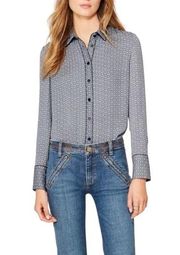 Tory Burch Cherie Silk Long Sleeve Button Down Chain Link Printed Top 4