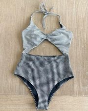 Aerie Cutout Cheeky One Piece Swimsuit Gingham Stripe in Size Small NWOT