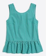 NWT J. Crew Printed Bow-Back Peplum Tank Top Sleeveless Cotton Green Gingham M