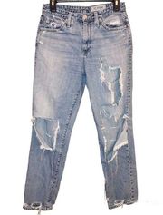 AG Adriano Goldschmied Phoebe Vintage Distressed High Waisted Light Jeans 27