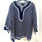 Saint Tropez West Linen Tunic Size 3X Navy Blue & White