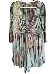 One World Tunic Top Womens 2X Multicolor Boho Artsy Surplice Embellished Blouse