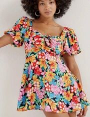 Floral Satin Puff Sleeve Mallory Mini Dress