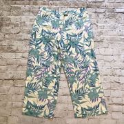 August Silk Crop Capri Pants Palm Leaf Blue Large