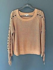 Vici Newbury Kustom Beige Lace Up Sleeve Sweater Top, Small