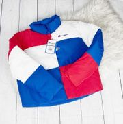 Champion Reverse Weave Color Block Cropped Puffer High Neckline Jacket NEW